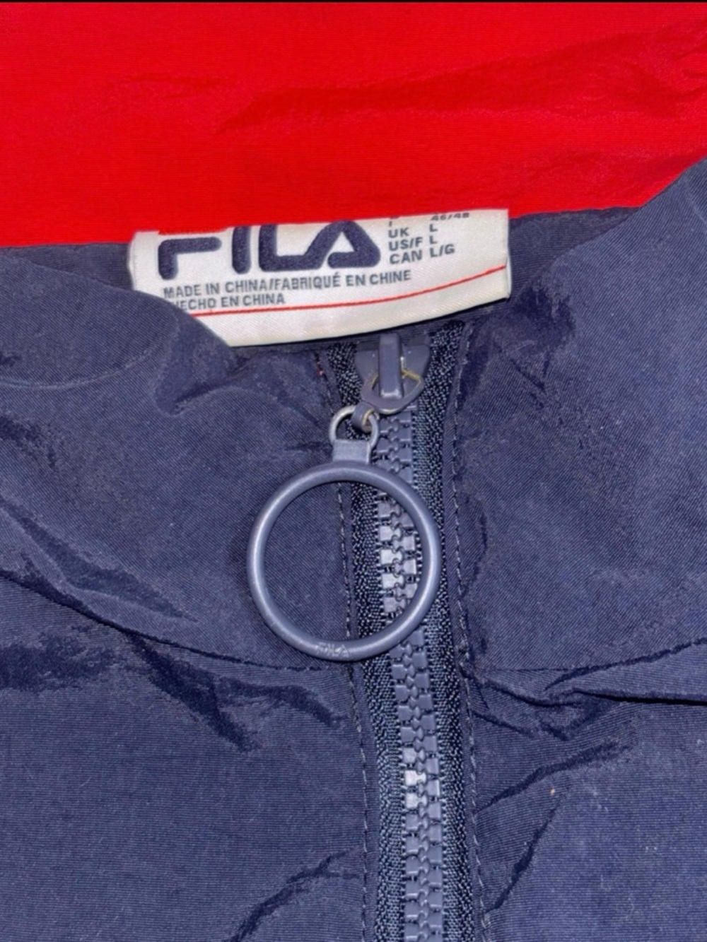 FILA Navy Jacket with Red Interior and Ring Zipper